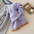 Purple knitted short scarf for women autumn winter warm solid color cozy neck warmer - Two-Tone Edge Knit [Purple]