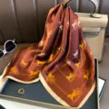 Silk square scarf for women vintage carriage printed luxury neckerchief elegant accessory - Large Square / Coffee