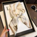 Elegant retro carriage pattern silk square scarf for women, luxury mulberry silk neckerchief. - Large Square / Beige