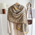 Bufanda retro para mujer con patrón de cuadros clásico y estampado floral elegante. - Cuadrícula Estrella-Camello Gris