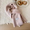 Acogedora bufanda de invierno de punto de lana rosa para mujer, bufanda cálida lisa clásica. - Marrón Beige