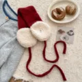 Rode gebreide winter-oowarmers met pluche kussens, schattig warm accessoire voor vrouwen. - Bordeauxrood