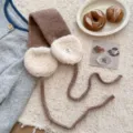Winter cute knitted earmuffs scarf combo with warm plush ear pads and long string ties. - Coffee
