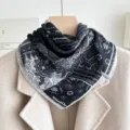 Chic pañuelo cuadrado negro blanco estampado cachemira mujer vintage elegante bufanda - Paisley Exótico - Negro Blanco