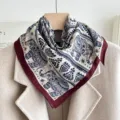 Vintage elephant pattern square scarf for women, elegant small neckerchief and headband. - Southeast Asian Elephant - Off White
