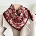 Vintage baroque floral square scarf for women, elegant neckerchief and hair band accessory. - Luoyang Peony - Red