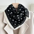 Black and white polka dot square scarf, classic elegant neck scarf and chic hair band for women. - Border Polka Dot - Black