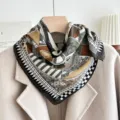 Green silk scarf vintage square neckerchief elegant retro horse print chic women fashion accessory - Clover Castle - Dark Green
