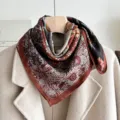 Vintage floral square silk scarf for women, elegant retro neckerchief and stylish hair band. - French Pomegranate Flower - Red