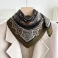 Green retro print square scarf, elegant neckerchief and hair band for stylish women daily wear. - Marseille Mural - Green