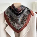 Vintage paisley print square scarf for women, elegant retro silk feel neckerchief. - Marseille Mural - Coffee