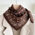 Brown paisley silk square scarf retro British style elegant neckerchief versatile hair band - Hydrangea Paisley - Coffee
