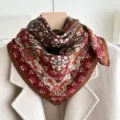 Vintage retro floral print square scarf elegant neck wrap versatile fashion hair band accessory - Ethnic Luck Flower - Red