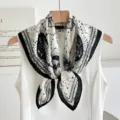 Chic black and white celestial print square scarf, versatile elegant neckerchief for women. - Han Style Horse - Orange