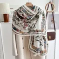 Vintage floral print scarf shawl for women, lightweight spring autumn fashion neck wrap. - Flower Sea Flying Birds-Orange Flowers
