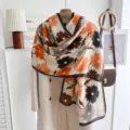 Elegant floral print scarf shawl for women spring autumn lightweight long fashion wrap - Dandelion-Orange Beige