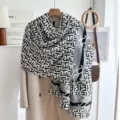 Black and white geometric pattern scarf shawl for women spring autumn thin lightweight wrap - Letter E Grid-Black White
