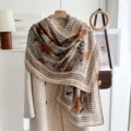 Vintage houndstooth paisley square scarf elegant shawl for women spring autumn daily wear - Floral Grid Paisley-Camel Beige