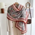 Women stylish houndstooth floral print scarf retro lightweight shawl for spring travel - Floral Grid Paisley-Red Beige