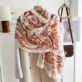 Women's Paisley Print Cotton Linen Scarf Spring Thin Shawl Elegant Travel Beach Sunscreen - Pod Paisley-Orange Beige