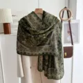 Vintage green paisley scarf shawl for women, elegant cotton linen accessory for travel beach photos. - Western Paisley-Gem Green
