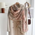 Chic houndstooth floral print scarf, versatile autumn spring shawl for women, travel daily wear. - Rose Houndstooth-Pink Camel