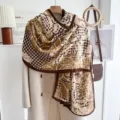 Elegant brown houndstooth rose print scarf for women, lightweight spring shawl accessory. - Rose Houndstooth-Camel Beige