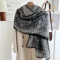 Classic black and white paisley print cotton linen scarf, elegant thin shawl for women spring. - Spliced Paisley-Black Gray