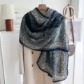 Blue cotton linen scarf women spring autumn thin shawl elegant versatile travel photo beach towel - Spliced Paisley-Deep Blue