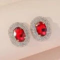 Elegant oval red crystal double halo rhinestone earrings for women luxury fashion jewelry accessories. - Red Oval Gem Style (A23-216)
