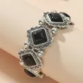 Vintage bohemian alloy elastic bracelet with black square stones for women fashion jewelry - Black Style (HY034)