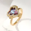 Charming copper zircon heart adjustable ring, elegant sparkling crystal fashion jewelry for women - Magic Color Heart Violet Zirconia Style (D23-070)
