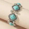Bohemian retro turquoise stretch bracelet women vintage alloy fashion jewelry accessory - Blue Style (HY034)