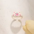 Cute cartoon monster open ring with pink cat eye stone design for women fashion jewelry - Pink Little Monster (D23-137) / Adjustable Open / Pink