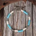 Vintage turquoise coconut shell beaded bracelet detail shot, ethnic style handmade jewelry. - Ethnic Style Imitation Stone Tube Style (B23-288)