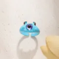 Simpatico anello mostro blu donna stile dopamina design aperto occhio viola bigiotteria - Piccolo Mostro Blu (D23-140)