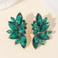 Green crystal rhinestone earrings luxury fashion elegant gold plated alloy jewelry. - Gold Green Leaf Style (A23-221)