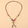 Bohemian Ethnic Beaded Ceramic Stone Choker Necklace Colorful Variant Jewelry for Women - Mixed Beaded Style (HY1565)