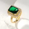 Elegant emerald green zircon ring, copper inlaid adjustable luxury ring for women daily wear. - Emerald Rectangle Square Zirconia Style (D23-071)