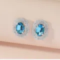 Luxury oval blue crystal rhinestone stud earrings exquisite party jewelry for women. - Blue Oval Gem Style (A23-216)