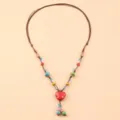 Bohemian ceramic beaded necklace with red heart pendant, vintage ethnic stone choker style. - Red Heart Style (HY1571)