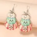 Cute stacked pumpkin wooden drop earrings for autumn Halloween festive jewelry gifts women - Cute Expression Stacking Pumpkin Style (A23-559)
