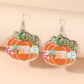 Jolies boucles d'oreilles en bois citrouille avec texte gobble et noeud leopard thanksgiving. - Style Dinde Citrouille Nœud Léopard (A23-568)