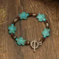 Vintage turquoise turtle wood bead handmade bracelet for men and women daily styling - Turquoise Texture Sea Turtle Style