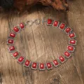 Vintage bohemian red stone geometric clavicle necklace with antique silver metal links for women. - Red (C23-622 O1-F1 Base)