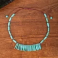 Bohemian vintage turquoise beaded necklace for women, handmade adjustable ethnic choker jewelry. - Tube and Round Bead Tassel Style (C23-569)