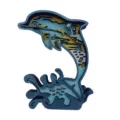 Ornement de dauphin en bois multicouche 3D décor de table animal de mer bleu sculpture sur bois - Style Sans Lumière