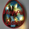 Décoration suspendue en œuf de Pâques en bois avec silhouette de lapin et guirlande LED. - Sans Base Avec Lumières