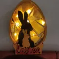 Decoration lumineuse LED en bois oeuf de Paques avec jolies silhouettes de lapin pour maison. - Avec Base Et Lumières
