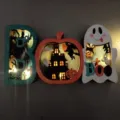 Halloween bois 3D décoratif ornement lettre BOO LED éclairé effrayant fête maison déco détail - Avec Lumière LED